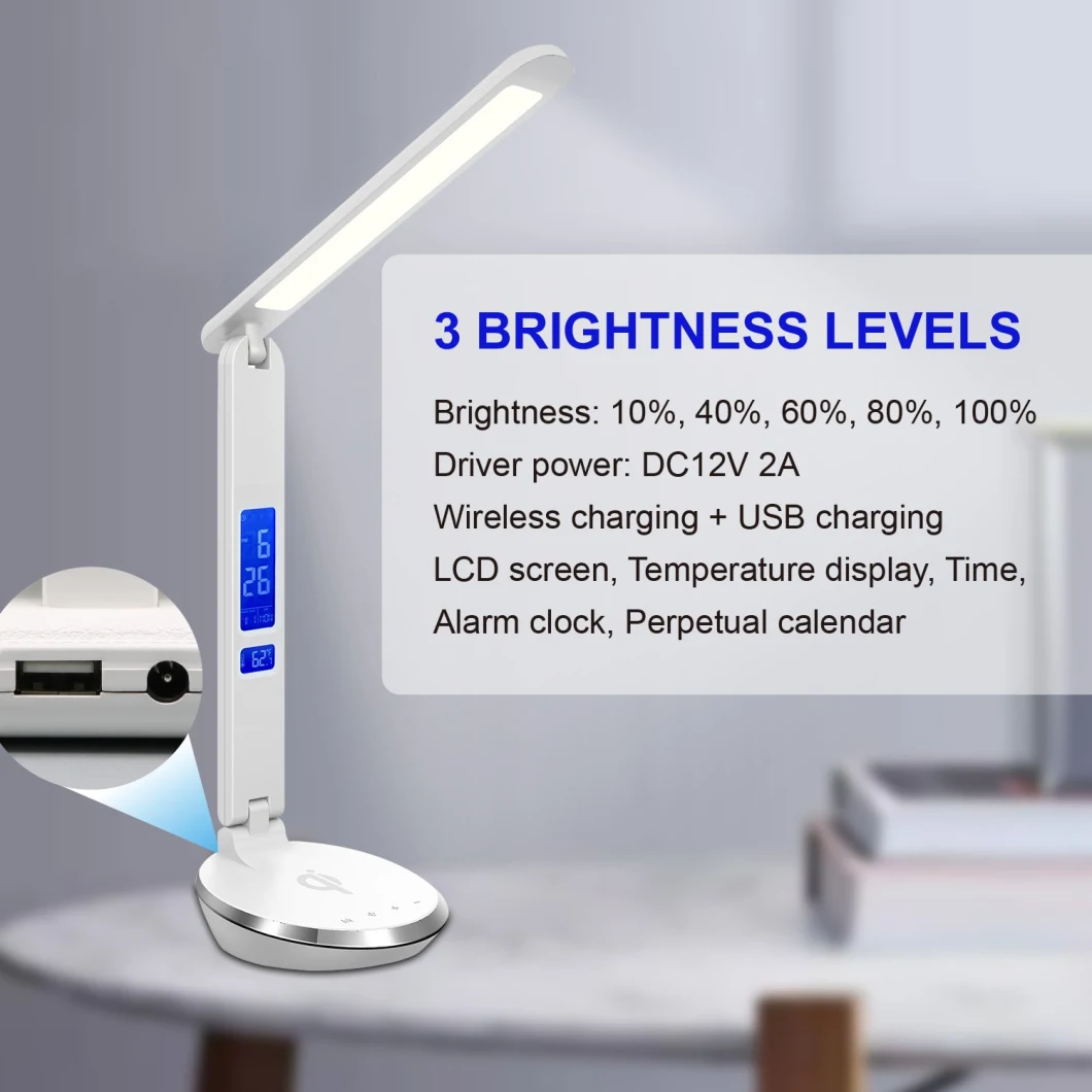 Modern USB Port Home Decor Touch Dimmer Brightness LED Desk Lamp with Qi Wireless Charger