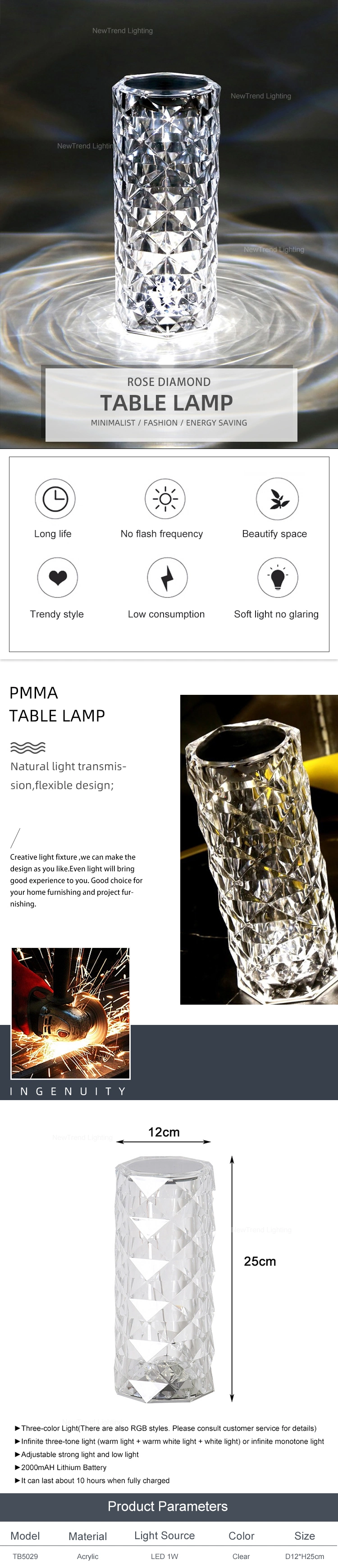 Indoor Home RGB Modern Crystal Color LED Desk Lamp