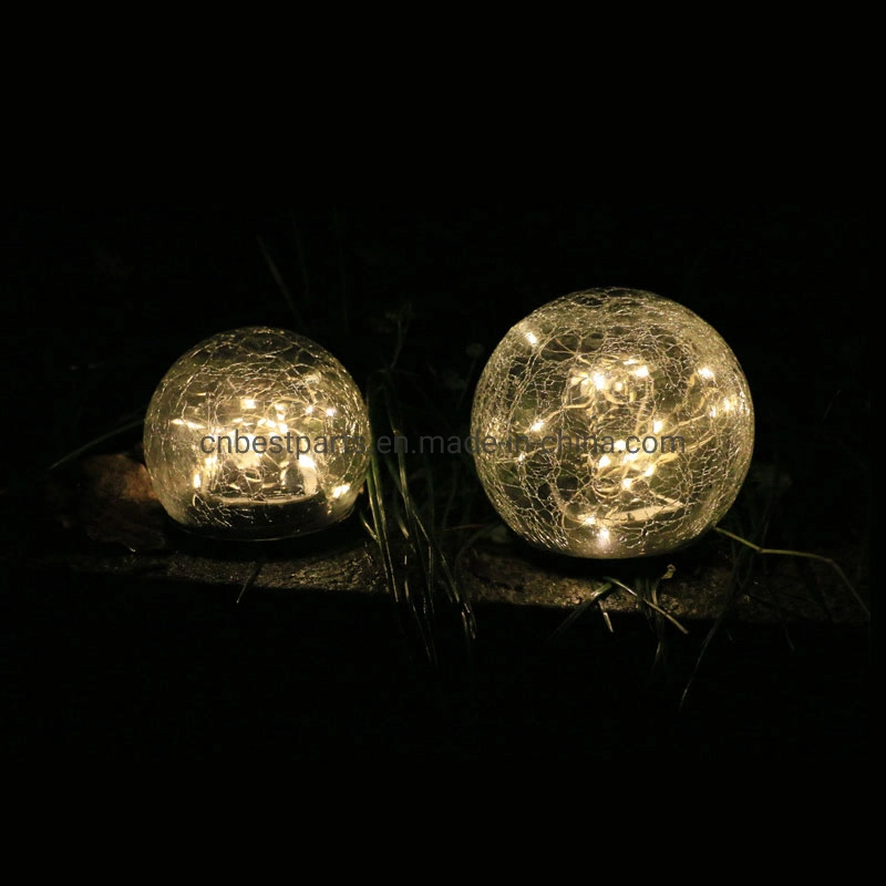 Solar Power Garden Cracked Glass Ball LED Waterproof Ground Lamp