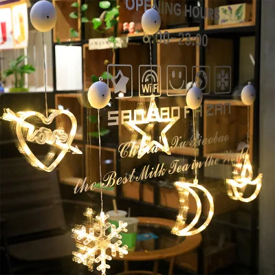 Luces LED de Navidad con ventosa, luces de ventana, decoración navideña creativa, luces de estrellas