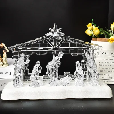 Claro Natividad Cinco Figuras Escena Luz LED Hogar Iglesia Decoración Religiosa Regalo de Navidad