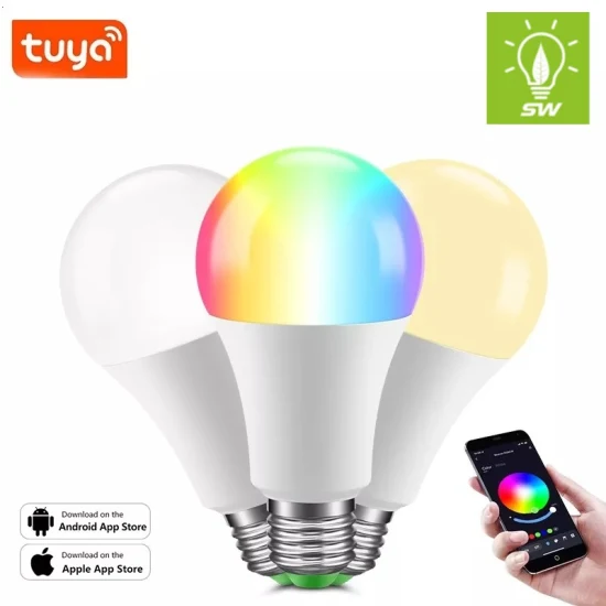 Lámpara de ahorro de energía inteligente RGB Iluminación Interior de emergencia Bluetooth 85-265V WiFi Indoortuya Control remoto IC / RC Luz regulable E27 B22 Bombilla LED