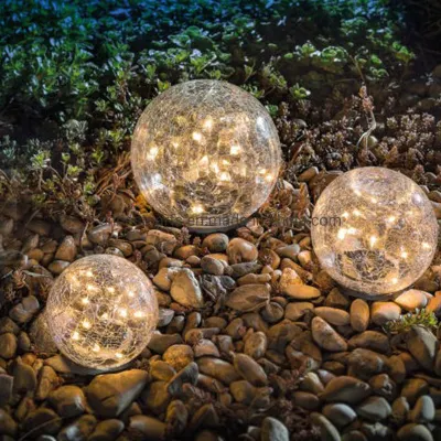 Lámpara de suelo impermeable LED con bola de cristal agrietada para jardín de energía solar