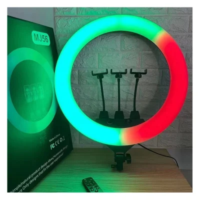 Anillo de luz LED RGB Mj56 de 22 pulgadas con soporte, 60W regulable bicolor 3200K-5600K CRI 95+ con efecto de escenas especiales para video